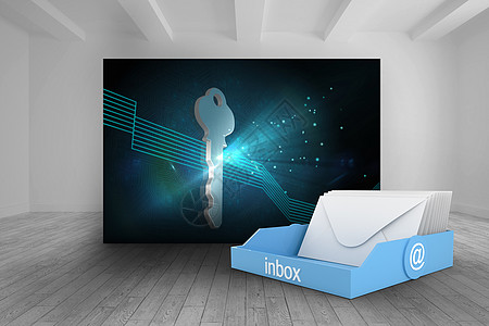 蓝箱复合图像集成未来派商业蓝色计算机保护安全收件箱数据技术电子邮件图片