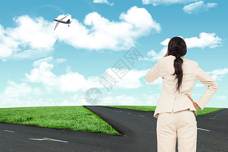 商业女思考者的综合形象航班商务公司计算机旅游飞行地平线旅行航空职业图片