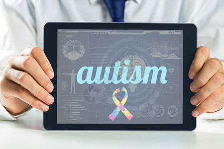 反对蓝色医学生物学界面的自闭症者计算未来派技术电脑身体绘图自闭症宣传医疗健康状况图片