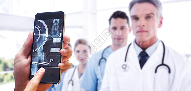 手机界面手握智能手机复合图像Name工作同事女士一条线医院男人专家医生护士电话背景