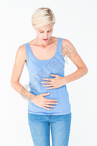 胃痛的心身妇女腹痛疾病痛苦疼痛牛仔布肚子牛仔裤金发女性身体图片