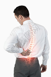 后背疼痛的突出人脊椎药品痛苦白色脊柱人士躯干身体骨骼商务疾病图片
