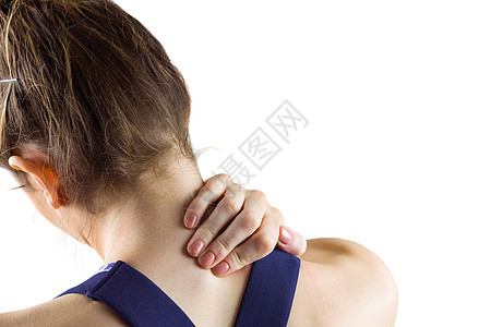 有颈部受伤的美色黑发按摩运动疼痛肌肉调子竞技脖子女性痛苦女士图片