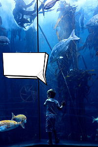 语音泡沫的复合图像男生沟通学习讲话海上生活话框双手演讲鱼缸游泳图片
