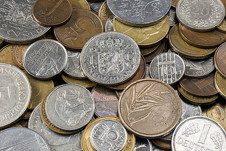 旧欧洲硬币风化金融银色投标棕色储蓄铜色图片