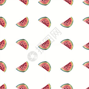 无缝丝状西瓜水彩色风格西瓜装饰植物叶子插图墙纸水果纺织品食物图片
