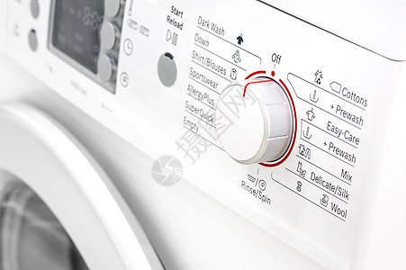 洗衣或洗衣机的特写店铺控制装载机洗涤机器自动化洗衣店零售店器具家庭图片