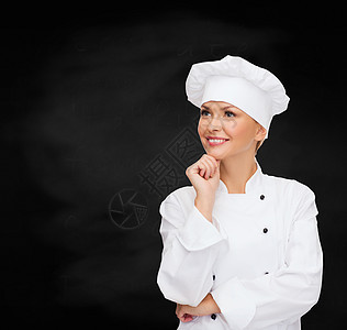 微笑的女厨师做梦工人美食困境帽子工作成人女孩粉笔女性酒店图片