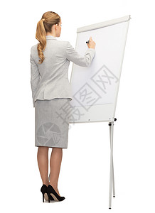 商业女商务人士或教师 背上有标记绘画办公室伙伴企业家女士学生木板人士工人套装图片