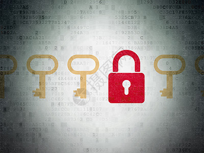 数字纸背景上的安全概念闭合挂锁图标技术裂缝攻击钥匙代码锁孔隐私软件程序密码图片