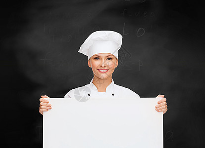 带白白板的笑着女厨师职业班级面包师女孩女性课堂黑色广告美食黑板图片