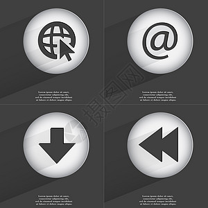 带有光标 邮件 向下箭头 倒带图标符号的 Web 一组具有平面设计的按钮 向量图片
