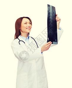 笑着看X光的女医生学习卫生职业照相脊柱骨科射线疾病医院放射科背景图片