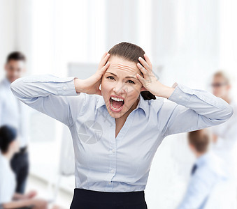 愤怒的尖叫女商务人士人士拉丁成人商业咨询办公室挫折情感团体震惊图片
