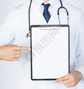 医生指着空白白白纸海报医疗保险家庭诊所广告男性药剂师床单横幅药品图片
