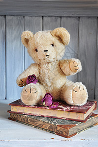 传统泰迪熊黄色客厅玫瑰灰色红色玩具熊玩具回忆童年古董图片