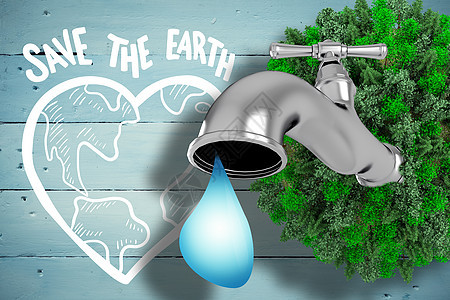 带水龙头的地球复合图像地面木地板木板范围国际绿色龙头蓝色世界资源背景图片