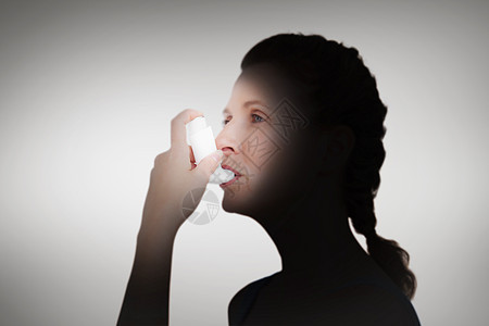 妇女使用吸入器治疗哮喘综合图象女士绘图卫生病痛女性保健计算机灰色头发数字图片