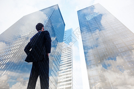 商务人士的复合形象 手站在臀部上与手站在一起城市商务蓝天公司晴天天空人士景观短发领带图片