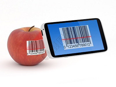 智能手机条码扫描器概念食物价格数据展示屏幕水果标签照片电话商业图片