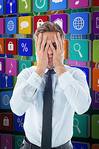 商务人士头痛综合图像的合成图象商业痛苦男性衬衫双手计算机绘图计算短发偏头痛图片