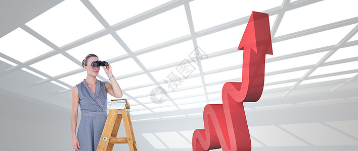 商务人士仰望着梯子的复合形象计算机阴影进步职业天空绘图阶梯女性动机框架图片
