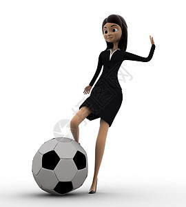 3名踢足球女运动员足球白色背景图片