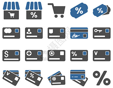 运营图购物和银行卡图标商业购物车降价授权礼物金融徽章贸易经济字形背景