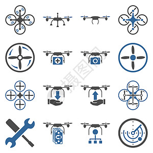 相册图飞行无人驾驶飞机平面双色图标信号车辆维修金融扫描器发动机工具控制安装后勤背景
