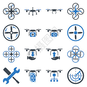 飞行无人驾驶飞机平面双色图标旋转车辆药品自动化高科技安装金融引擎雷达工具图片