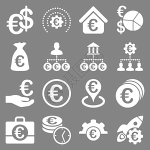 欧元银行业务和服务工具图标银行业数据控制设置银行金融经济旗帜硬币会议图片