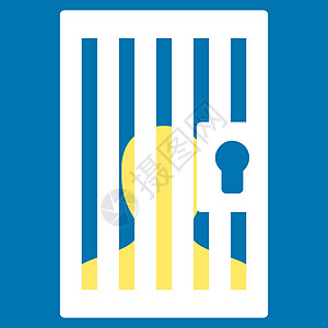 法官图标监狱图标蓝色刑事背景犯罪惩罚警察警卫黄色框架囚犯背景