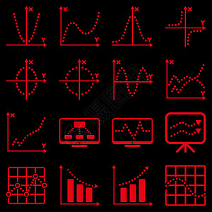 Dotted 光栅插图商务图标功能红色黑色背景正弦波抛物线图表监控展示屏幕图片