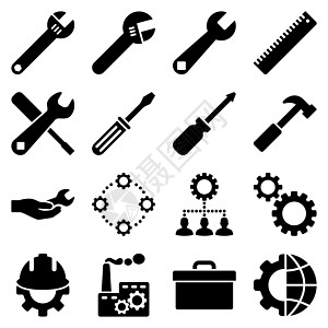 选项和服务工具图标集图示集锤子项目头盔工厂植物公司技术商业用户车轮图片
