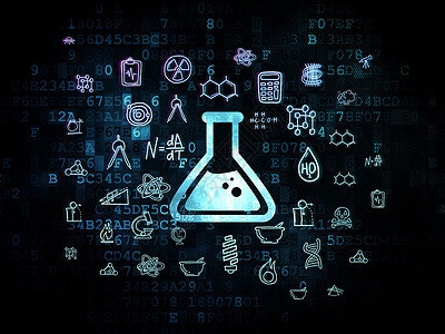 数字背景上的科学概念烧瓶代码化学实验室知识实验学校数据物理监视器液体图片