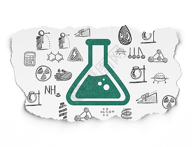 撕纸背景上的科学概念烧瓶烧瓶创新技术教育管子生物学液体瓶子化学报纸图片