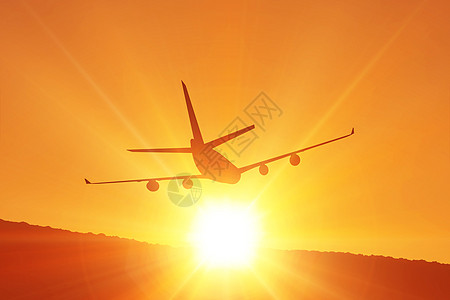 图形飞机的复合图象日落天空航班计算机旅游数字绘图阳光航空太阳图片