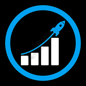 启动销售额平淡蓝色和白颜色 四舍五入 glyph 图标成功项目战略统计金库收益技术火箭白色发射图片