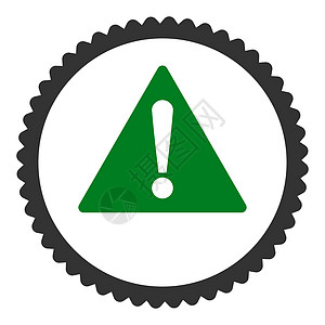 警告平面绿色和灰色双环邮票图标警报服务台字母注意力暗示风险信号预防证书惊呼图片