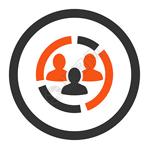 人口统计图平面橙色和灰色圆形字形图标顾客成员职员报告社交团队图表社区男人联盟图片