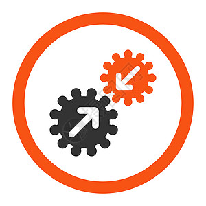 整合平平橙色和灰色四面形图形图标解决方案齿轮电路传播安装工厂软件引擎车轮服务图片