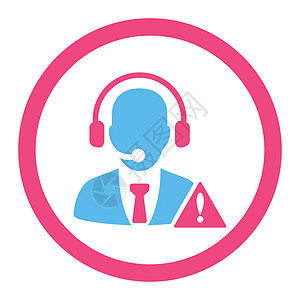 紧急服务平面粉色和蓝色圆形字形图标注意力讲话呼叫男人三角形求助警报耳机秘书推销图片