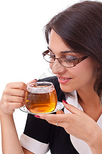 女性喝茶员工杯子管理人员工作美丽微笑职业女孩企业家商务图片
