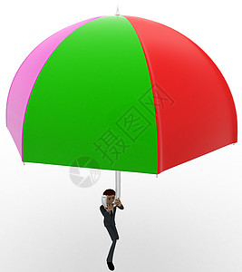 3个使用伞子作为副护航概念的男子领带棕色卡通片外套管理人员图片