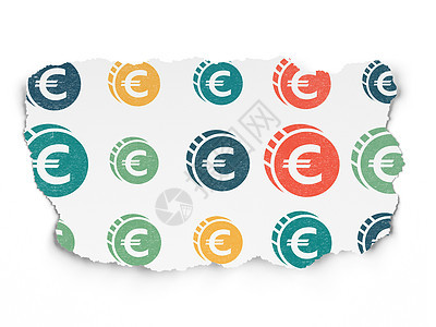 货币概念 在撕纸背景上的欧元硬币图标图片