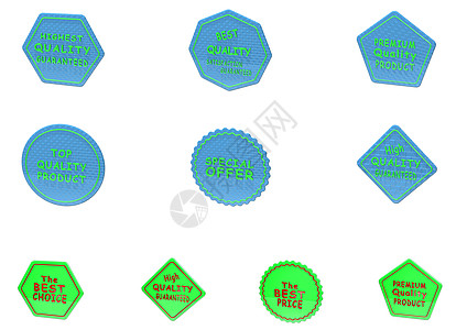 一套销售产品徽章白色生产标签金属成就墨水绿色阴影证书安全图片