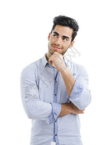 英俊的男人思考成人衬衫男性幸福快乐拉丁工作室思维白色胡须图片
