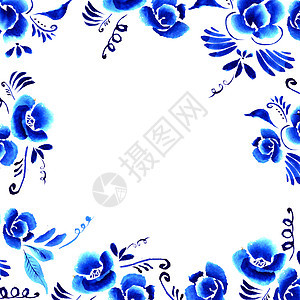 民间花丛背景摘要框架国家墙纸艺术文化叶子蕾丝蓝色植物群风格图片