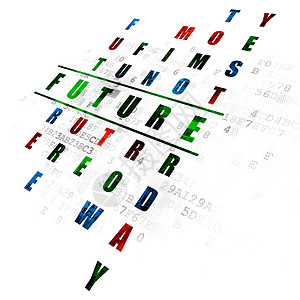 时间概念 在解答问答谜题时用  未来  一词绿色屏幕代码游戏填字灰色解决方案白色技术历史图片