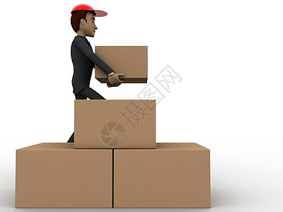 3名带送货箱概念的3人管理人员盒子外套送货棕色领带男人图片